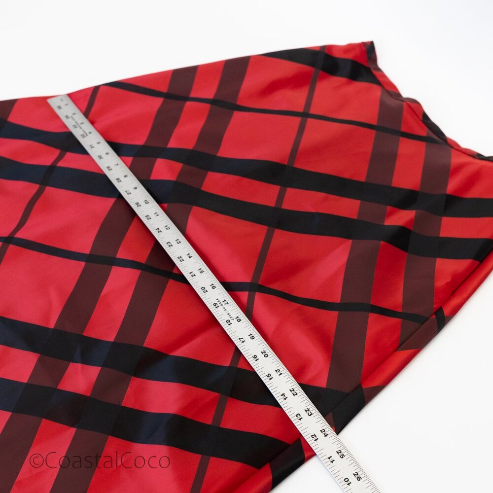 Vintage Victor Costa M Red Taffeta Maxi Skirt Plaid A-Line Dramatic Bold 90s Y2K - Picture 9 of 10